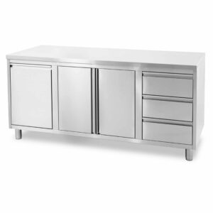 HCB Work cabinet - folding door - 3 drawers - waste bin - 180 cm - stainless steel
