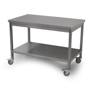 HCB Basic-line Work Table - with undershelf - 120 x 70 x 85 cm - mobile - stainless steel