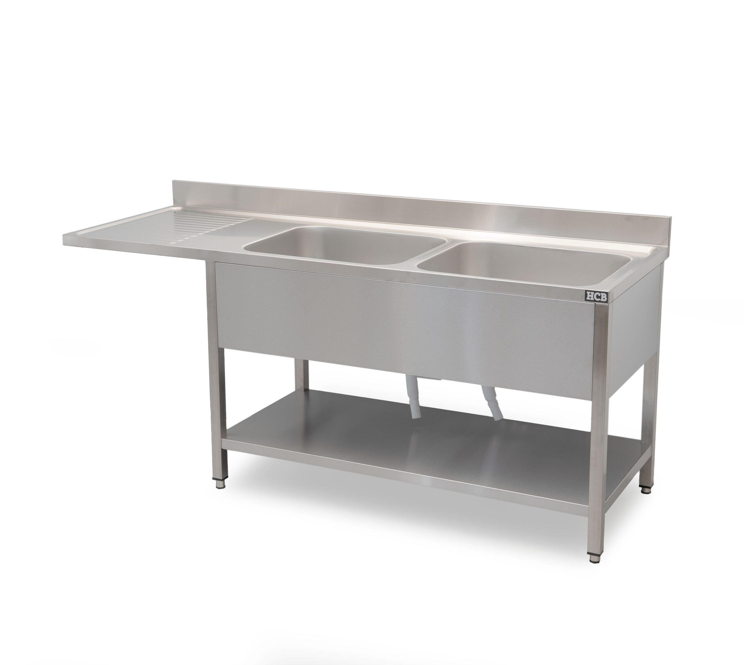 HCB Sink table - double sinks right - 200 cm - stainless steel