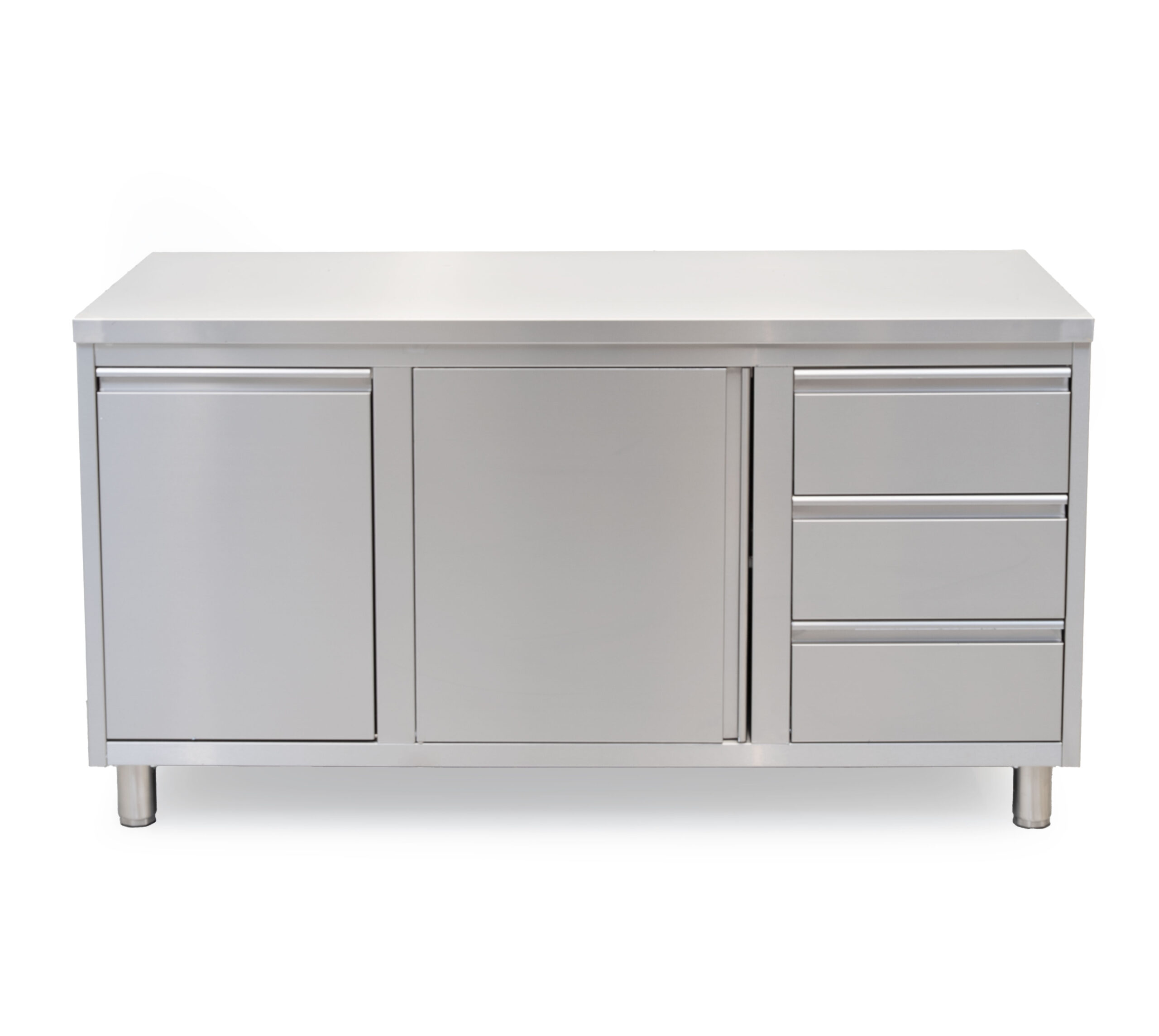 HCB Work cabinet - folding door - 3 drawers - waste bin - 160 cm - stainless steel
