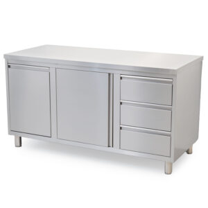 HCB Work cabinet - folding door - 3 drawers - waste bin - 160 cm - stainless steel