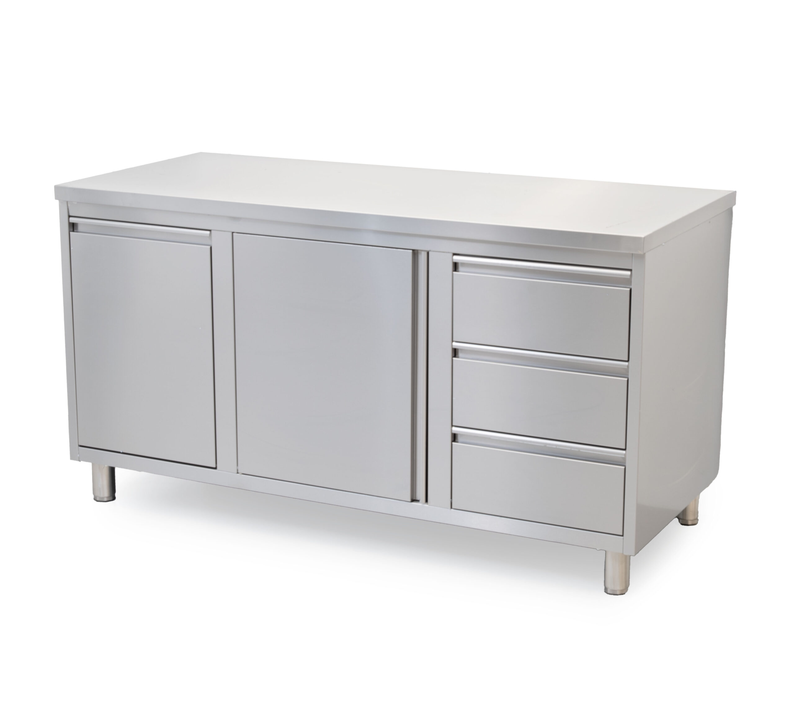 HCB Work cabinet - folding door - 3 drawers - waste bin - 160 cm - stainless steel