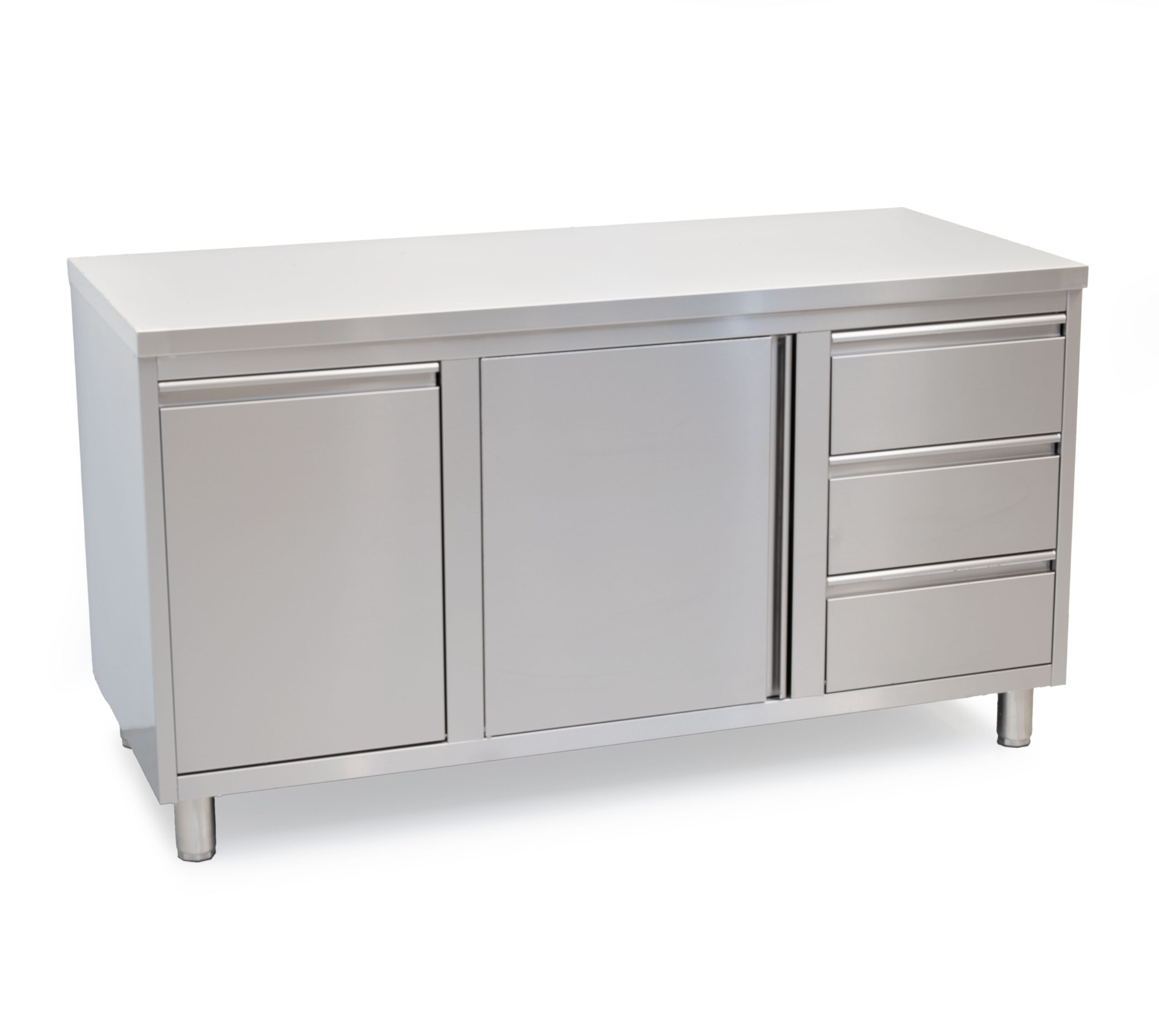 HCB Work cabinet - folding door - 3 drawers - waste bin - 160 cm - stainless steel