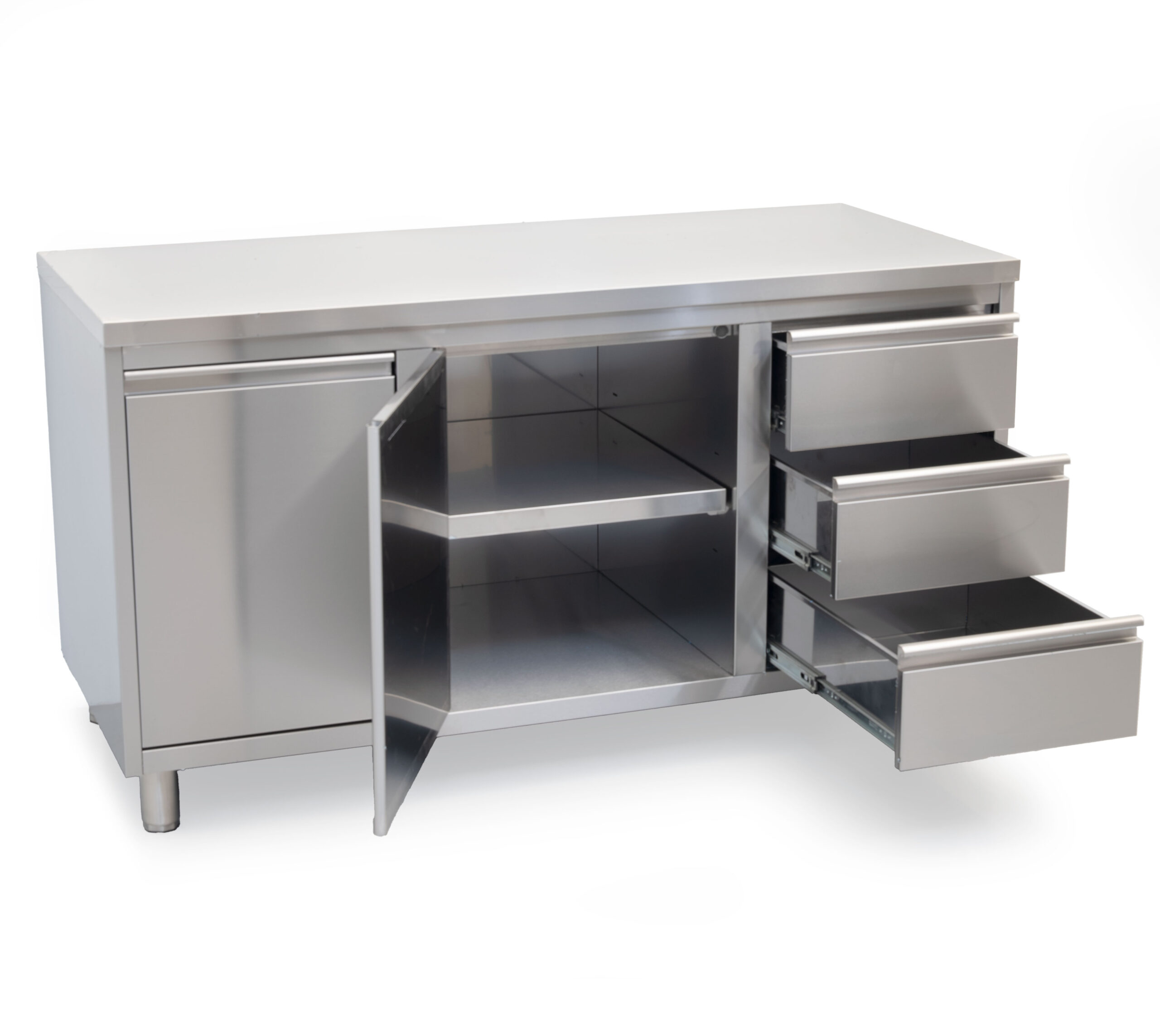 HCB Work cabinet - folding door - 3 drawers - waste bin - 160 cm - stainless steel