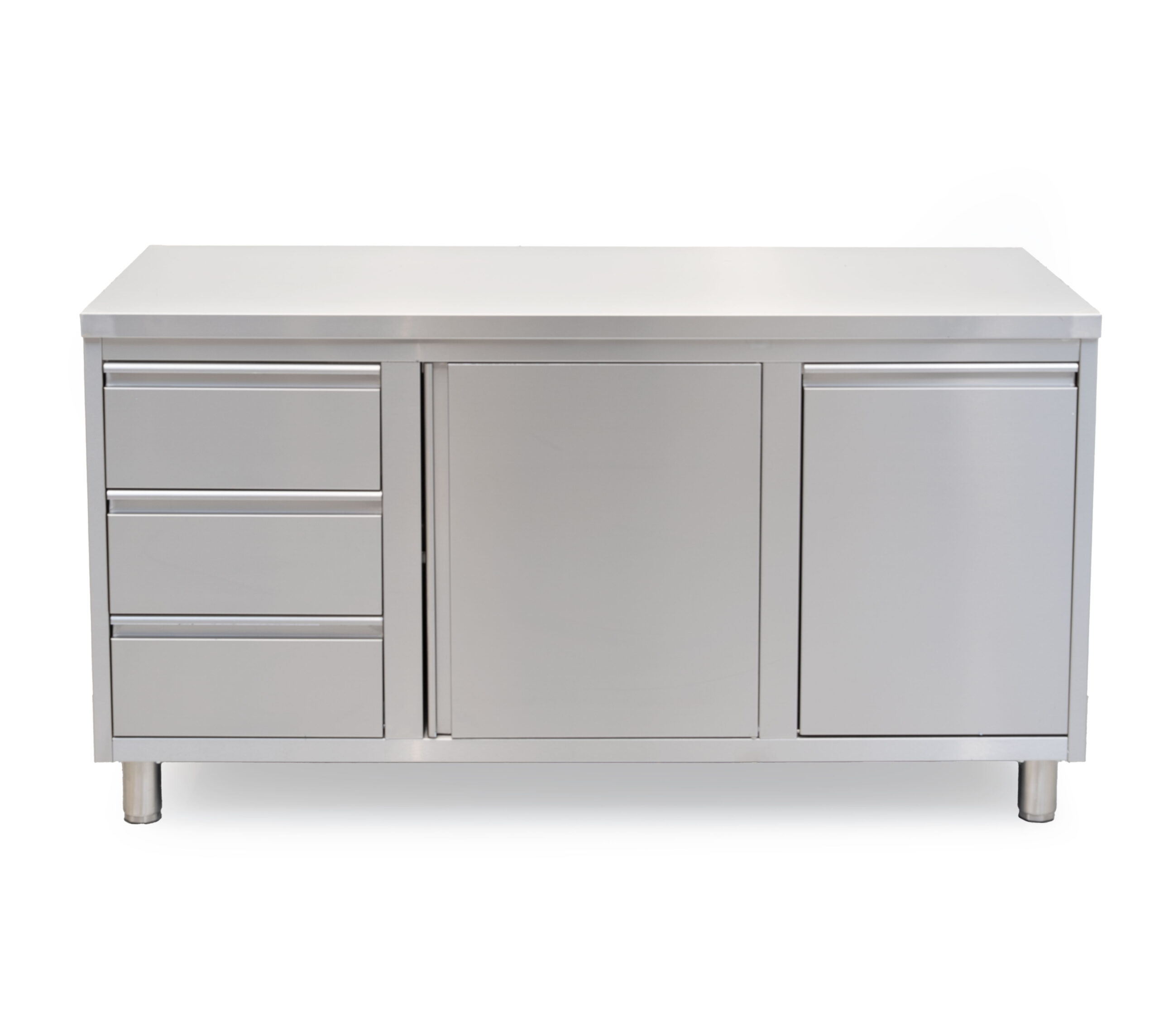 HCB Work cabinet - folding door - 3 drawers - waste bin - 160 cm - stainless steel