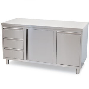 HCB Work cabinet - folding door - 3 drawers - waste bin - 160 cm - stainless steel