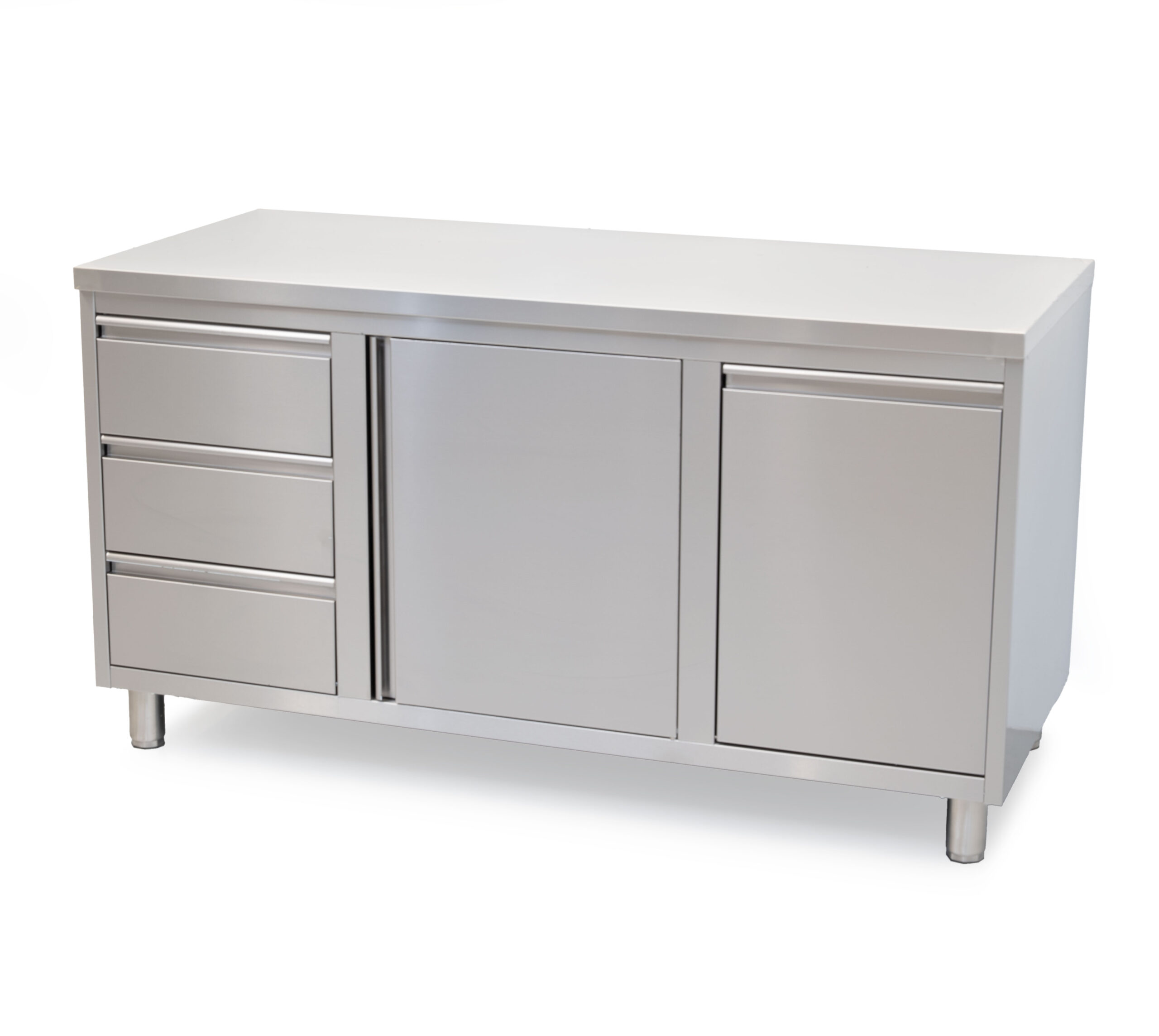 HCB Work cabinet - folding door - 3 drawers - waste bin - 160 cm - stainless steel