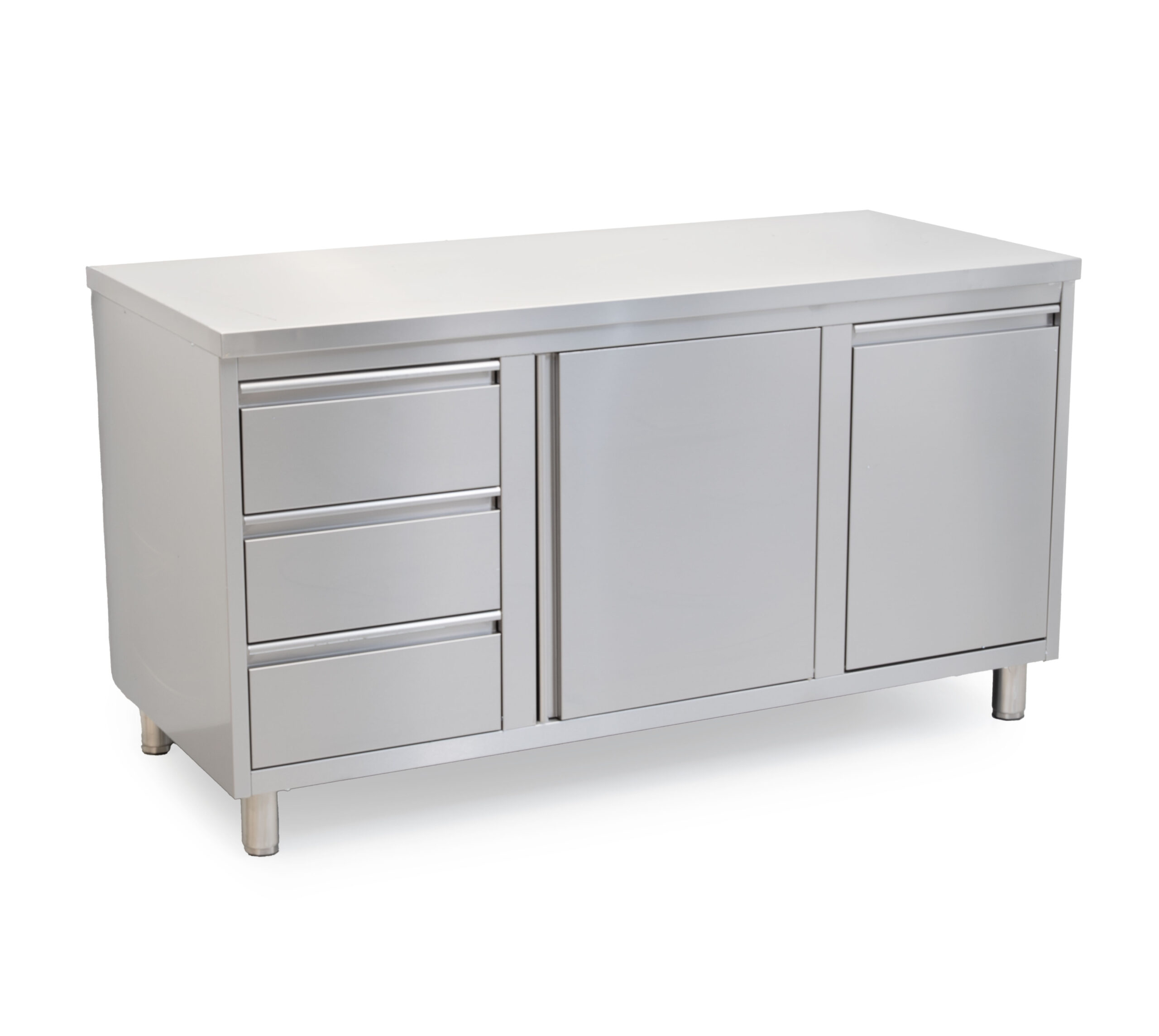 HCB Work cabinet - folding door - 3 drawers - waste bin - 160 cm - stainless steel