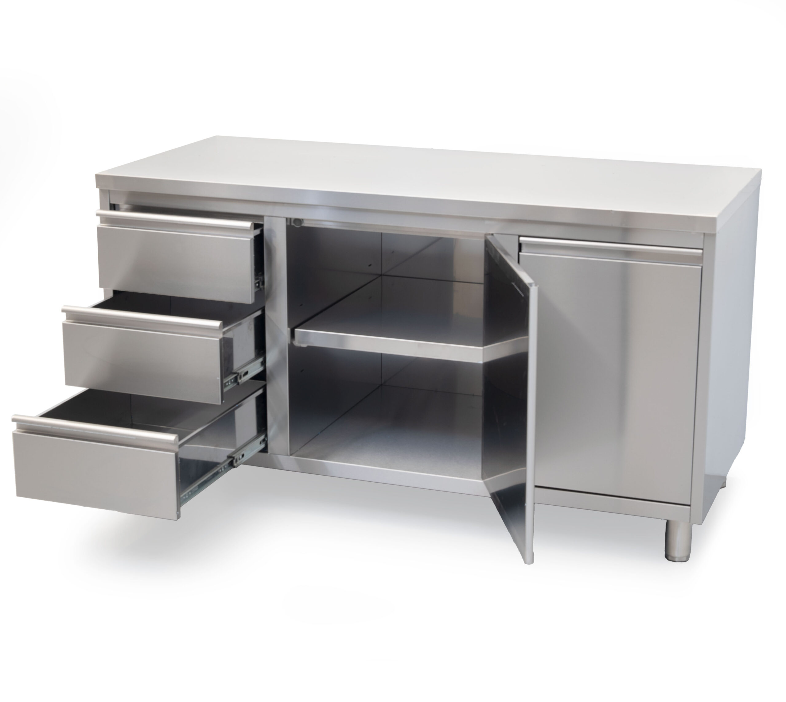 HCB Work cabinet - folding door - 3 drawers - waste bin - 160 cm - stainless steel