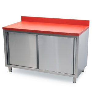HCB Work cabinet - cutting table - sliding doors - 140 cm - stainless steel - Polyethylene