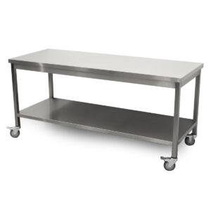 HCB Basic-line Work Table - with undershelf - 180 x 70 x 85 cm - mobile - stainless steel
