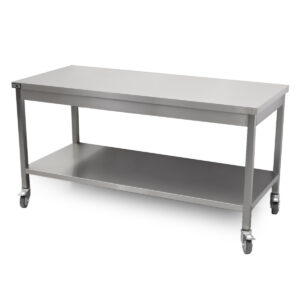 HCB Basic-line Work Table - with undershelf - 160 x 70 x 85 cm - mobile - stainless steel