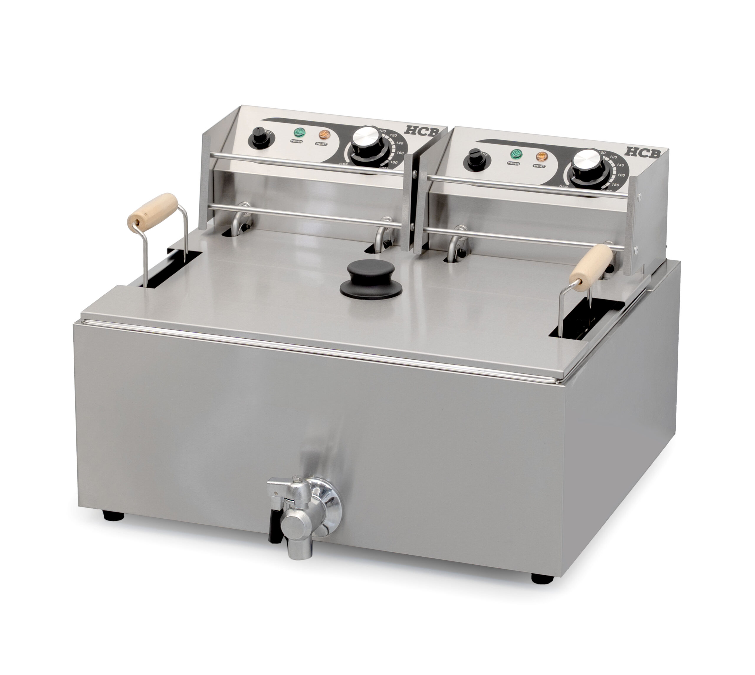 HCB Oliebollen Fryer - 14 liters - drain valve - 2 x 230V - stainless steel