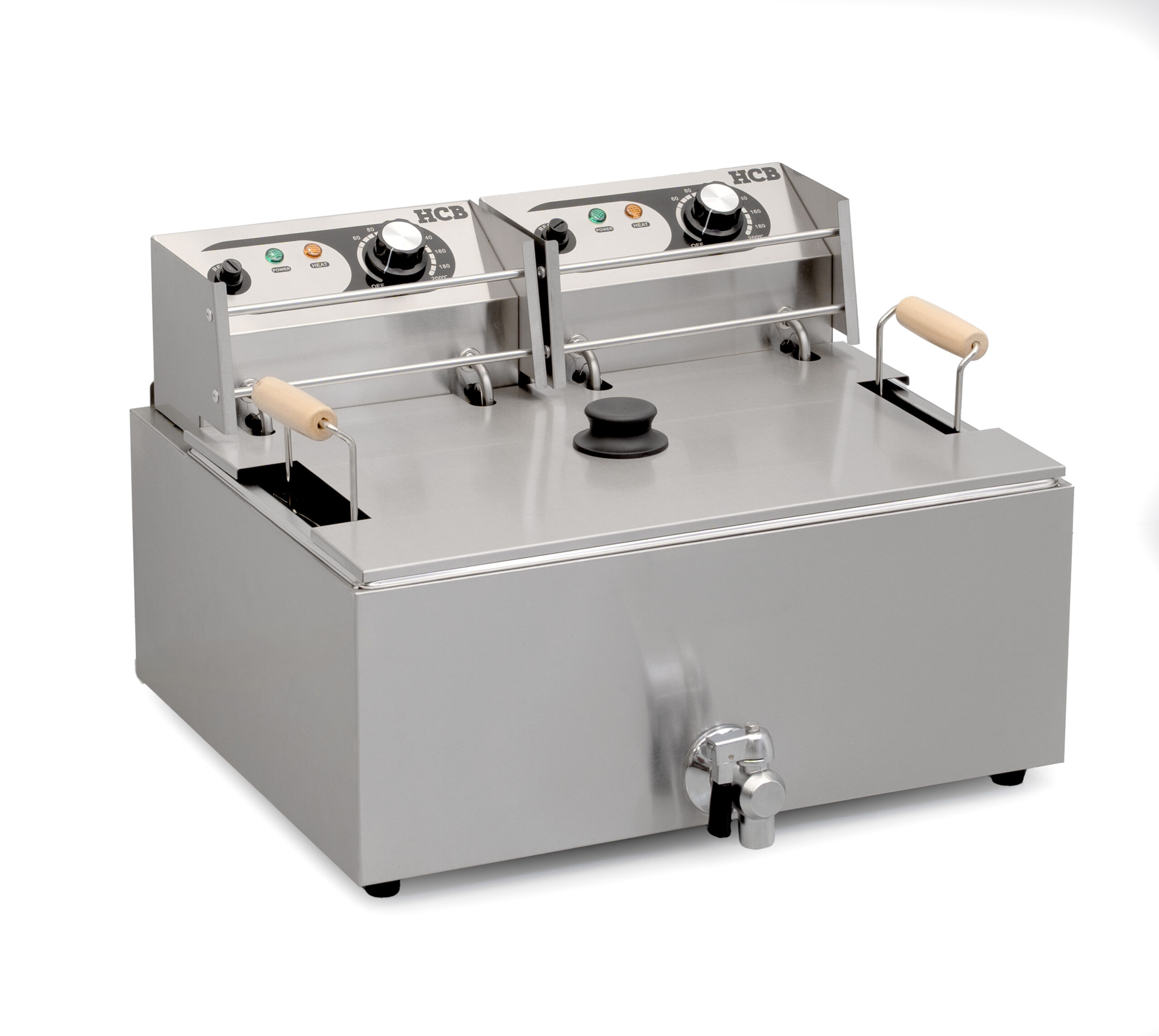 HCB Oliebollen Fryer - 14 liters - drain valve - 2 x 230V - stainless steel
