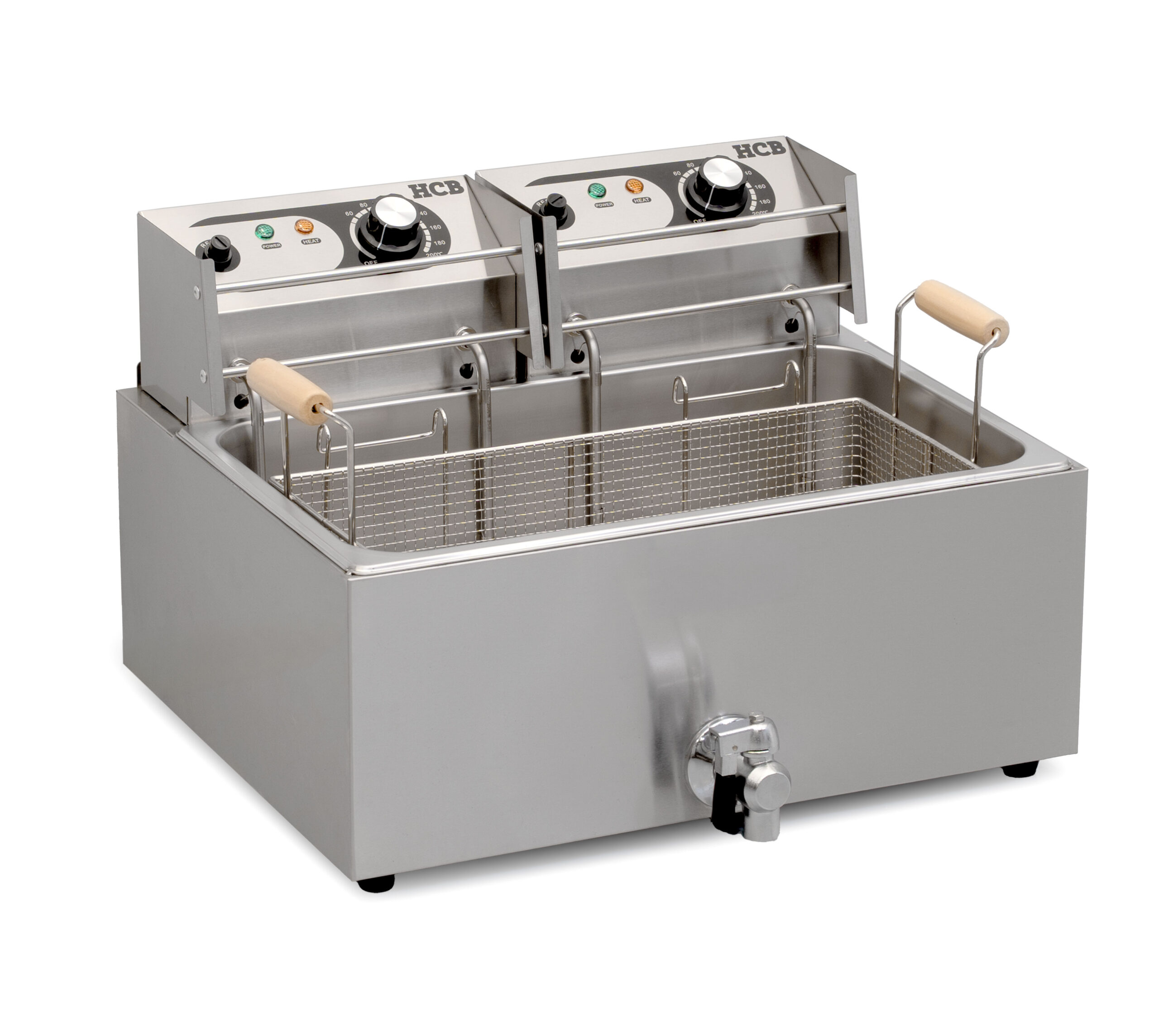 HCB Oliebollen Fryer - 14 liters - drain valve - 2 x 230V - stainless steel