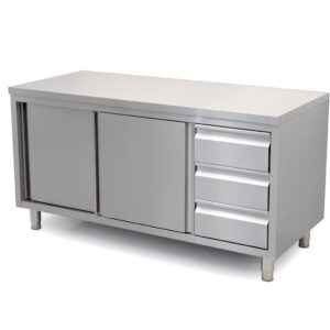 HCB Work cabinet - sliding doors - 3 drawers - 160 cm - stainless steel