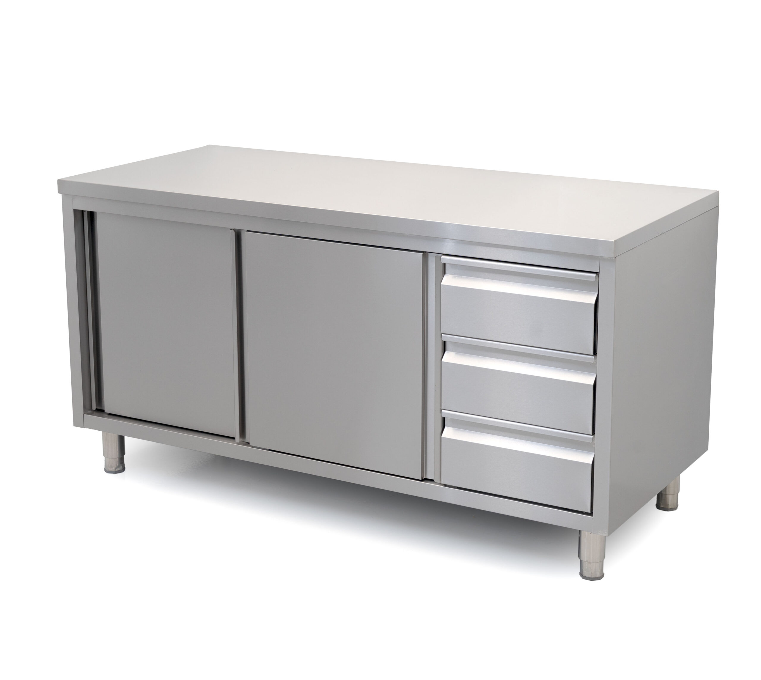 HCB Work cabinet - sliding doors - 3 drawers - 160 cm - stainless steel