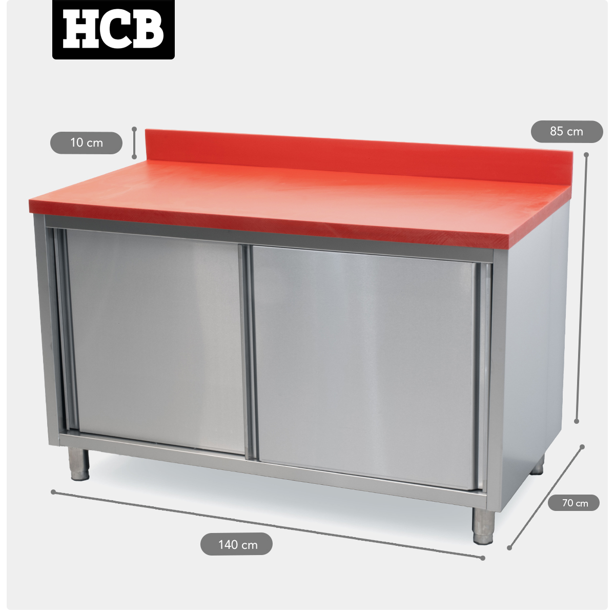 HCB Work cabinet - cutting table - sliding doors - 140 cm - stainless steel - Polyethylene