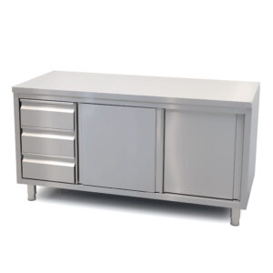 HCB Work cabinet - sliding doors - 3 drawers - 160 cm - stainless steel
