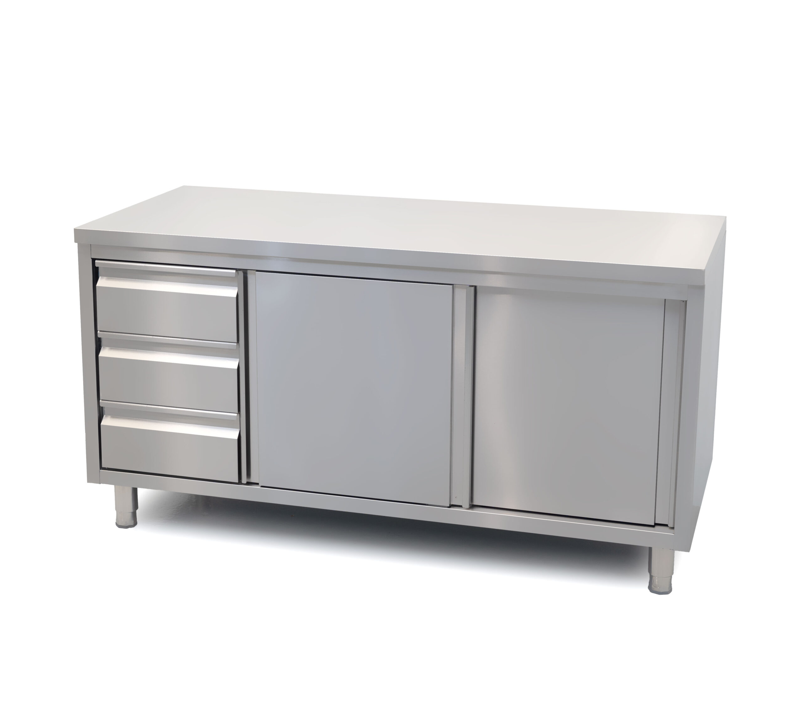 HCB Work cabinet - sliding doors - 3 drawers - 160 cm - stainless steel