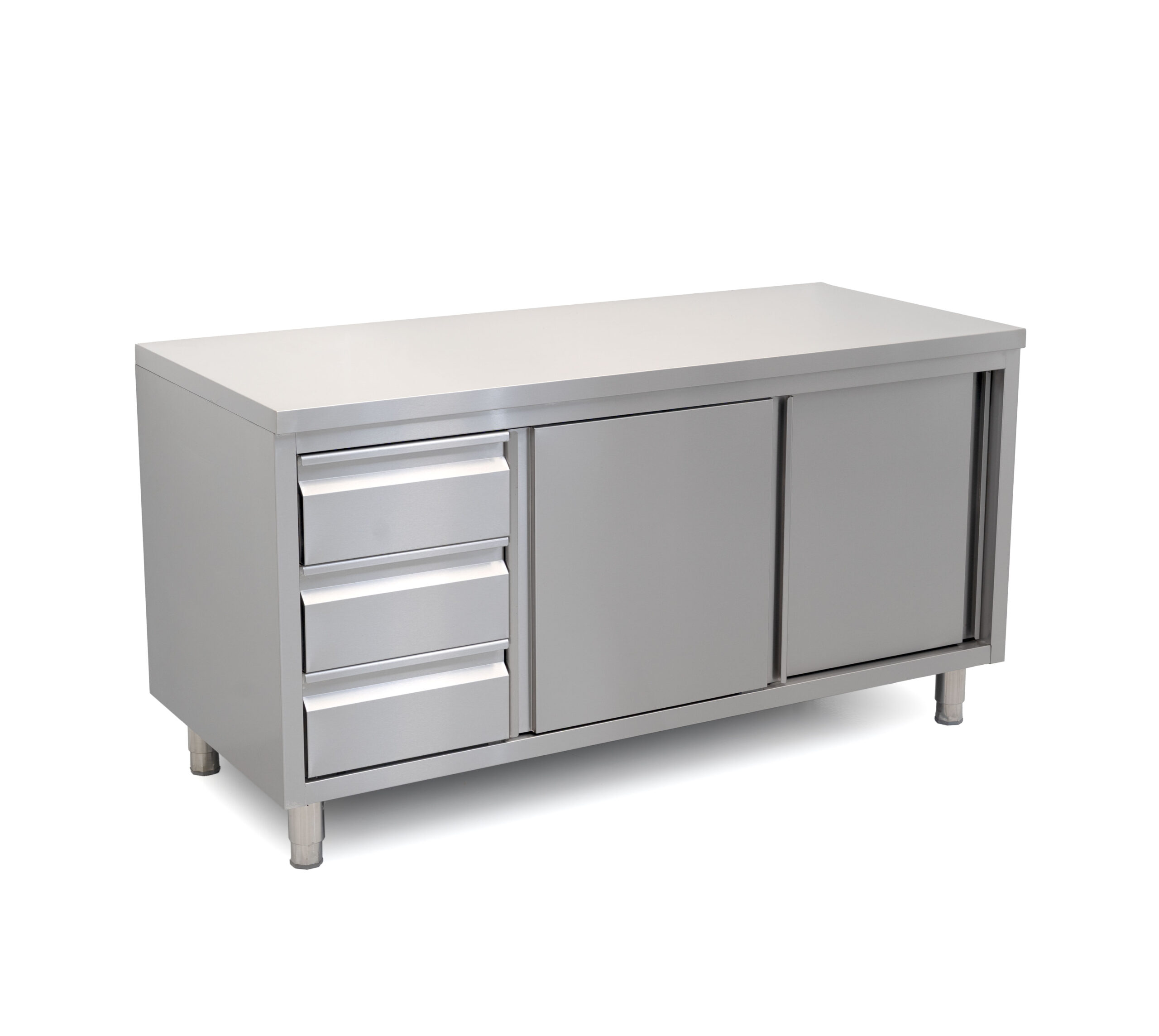 HCB Work cabinet - sliding doors - 3 drawers - 160 cm - stainless steel