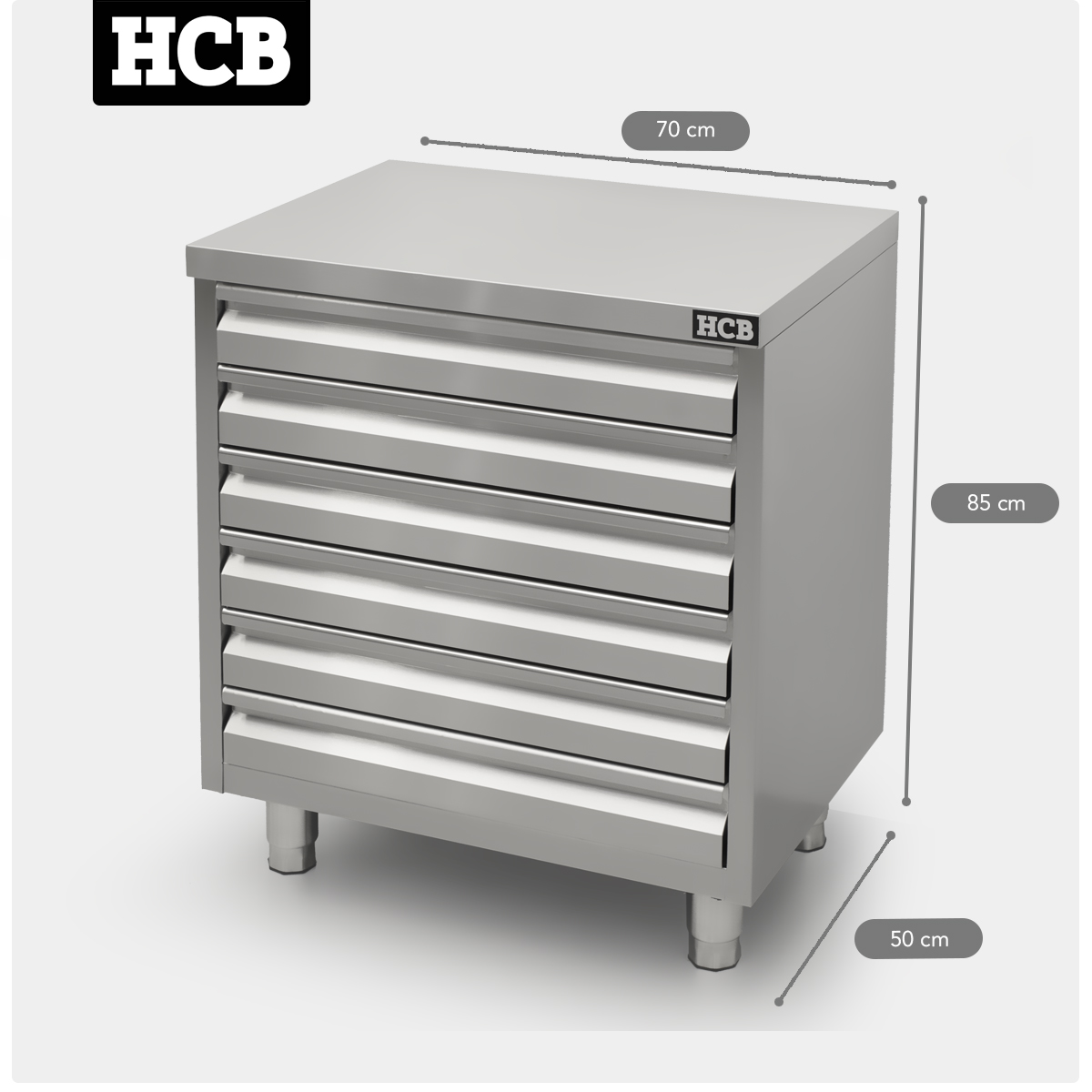 HCB Work cabinet - 6 drawers - 70 cm - stainless steel