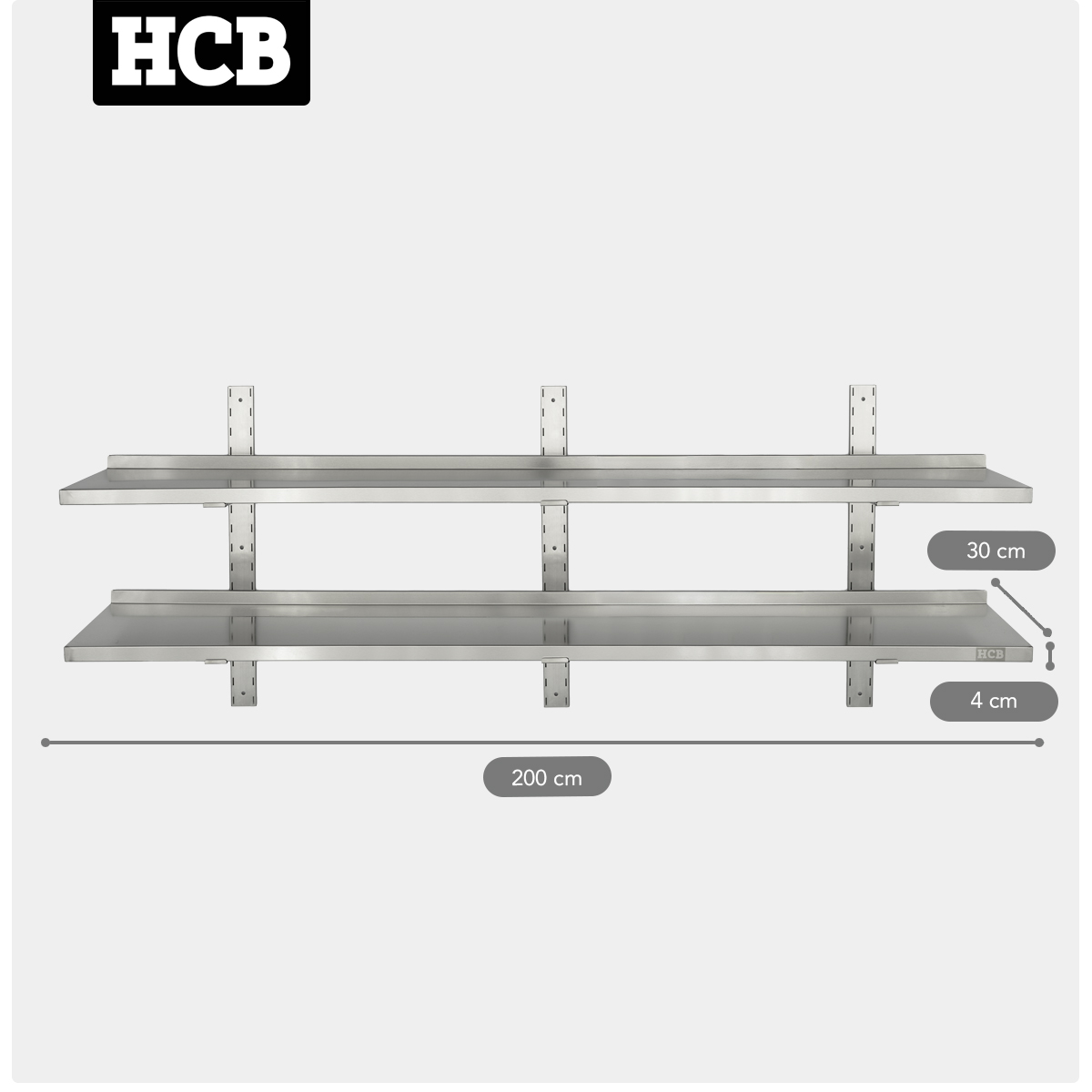 HCB Double wall shelf - 200 x 30 cm - stainless steel