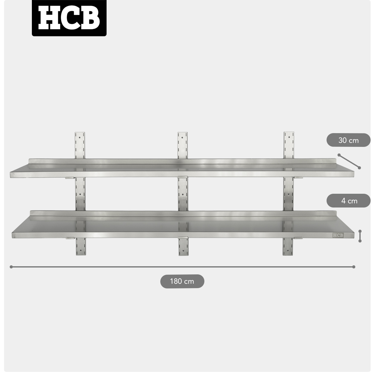 HCB Double wall shelf - 180 x 30 cm - stainless steel