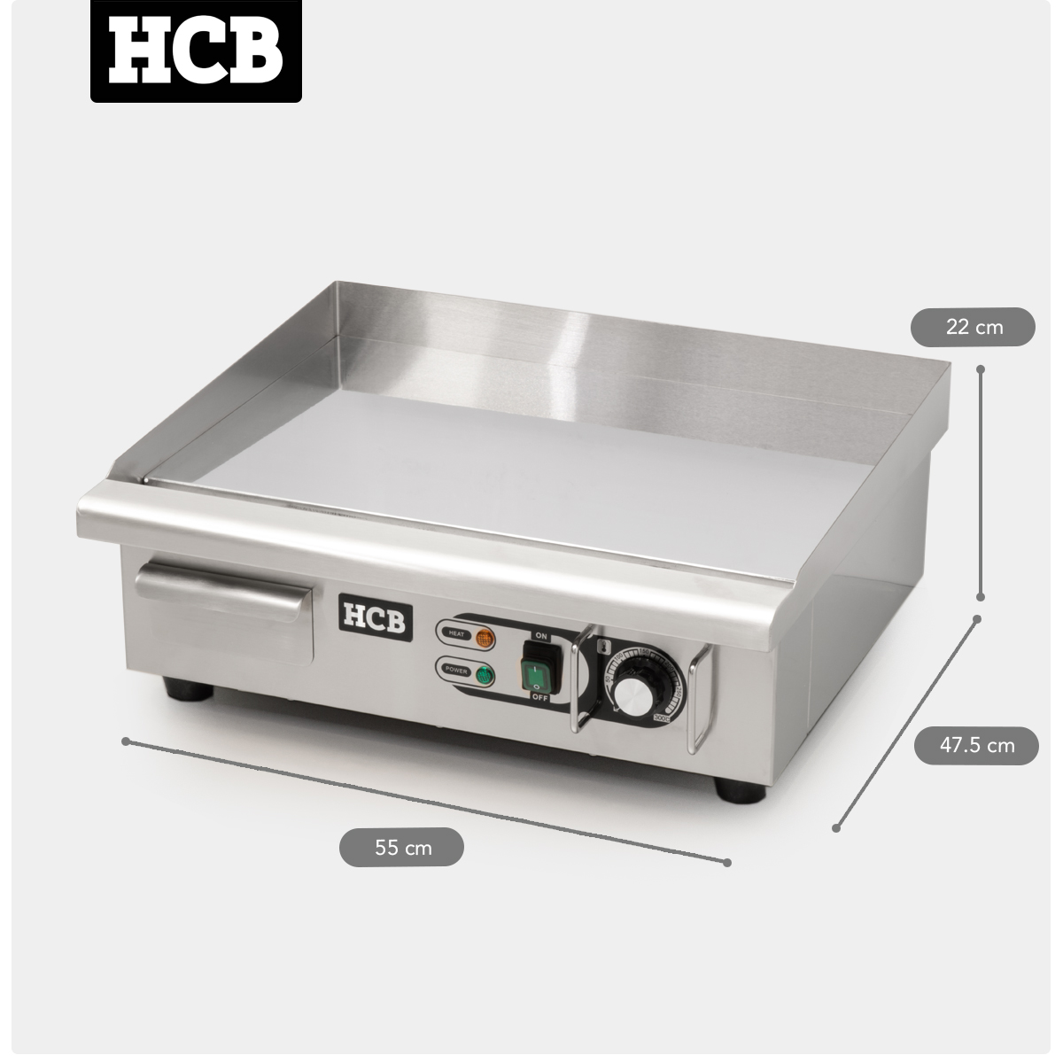 HCB Griddle - smooth - chrome - 55 cm - 230V - stainless steel
