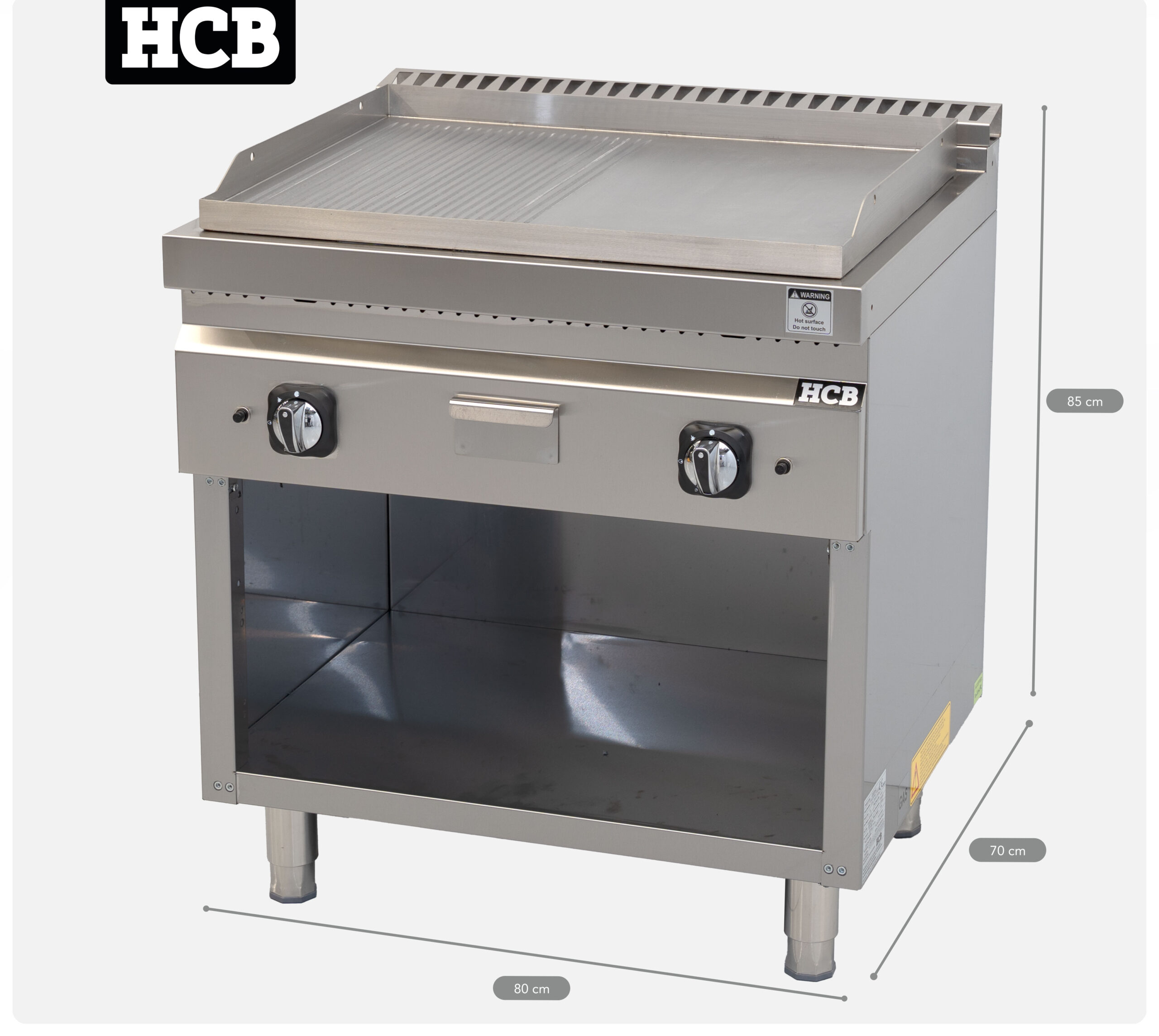 HCB Griddle - 70S - smooth/ribbed - 13 kW - 80 cm - natural gas - stainless steel